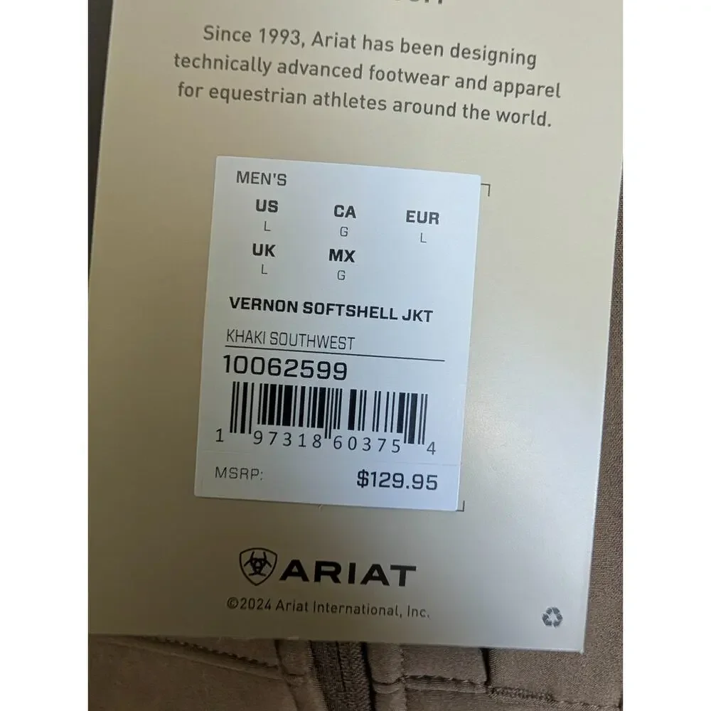 NWT Ariat Vernon Softshell Jacket Men's Large Khaki Southwest Full Zip 10062599